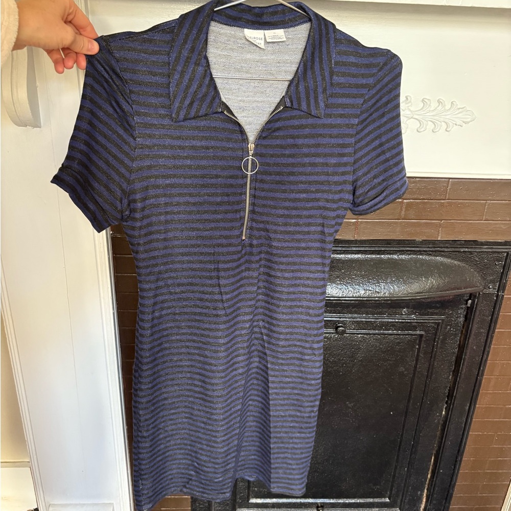 Melrose and Market Navy and Black Striped Polo Top
